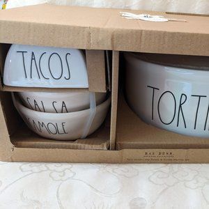 Rae Dunn Taco Holder Dip Bowls and Tortilla Warmer Set NIB
